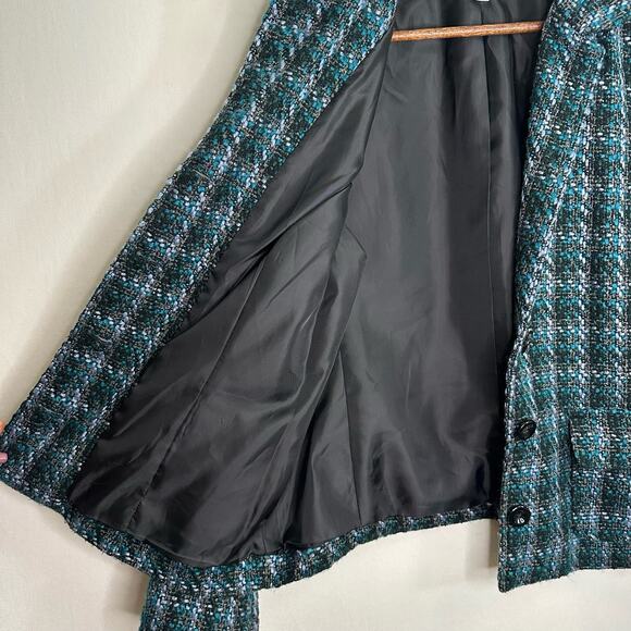 Croft & Barrow Blue & Black Plaid Tweed Button Up Blazer - Picture 7 of 13